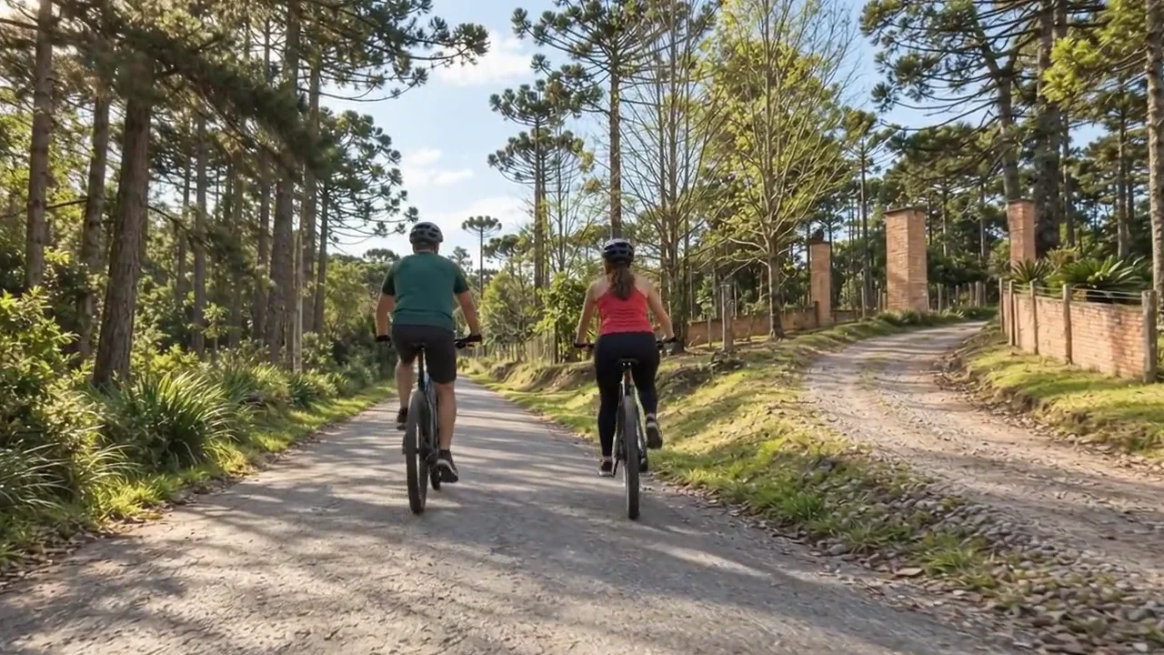 Casal andando de bicicleta.